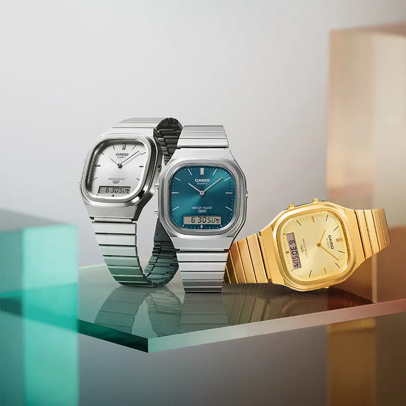 Casio Vintage Retro-Modern Dual Time Champagne Dial Watch | AQ-240EG-9A