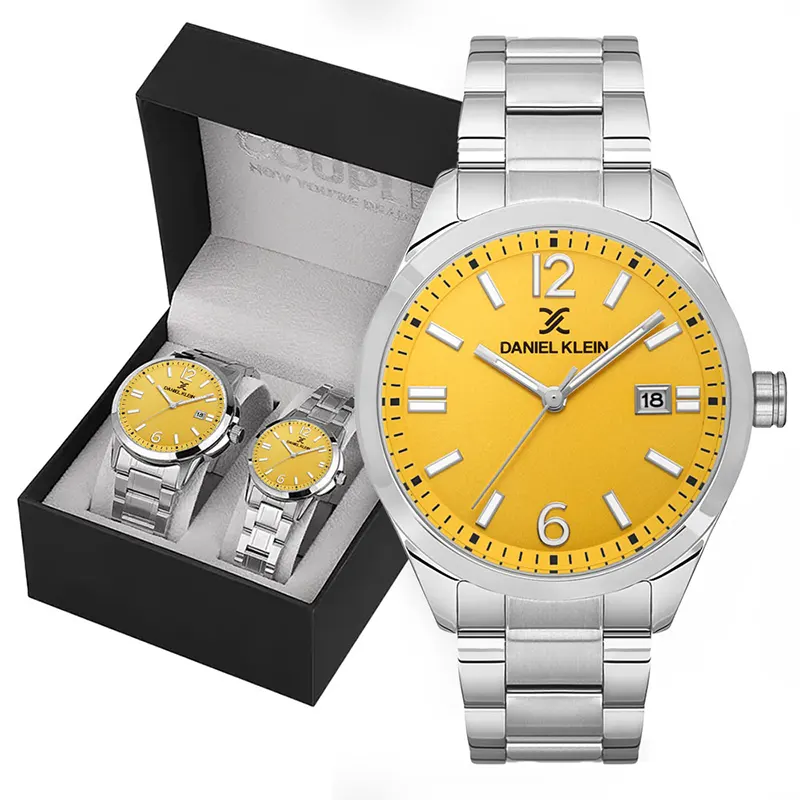 Daniel Klein Yellow Dial Silver-tone Couple Set | DK.1.13753-5