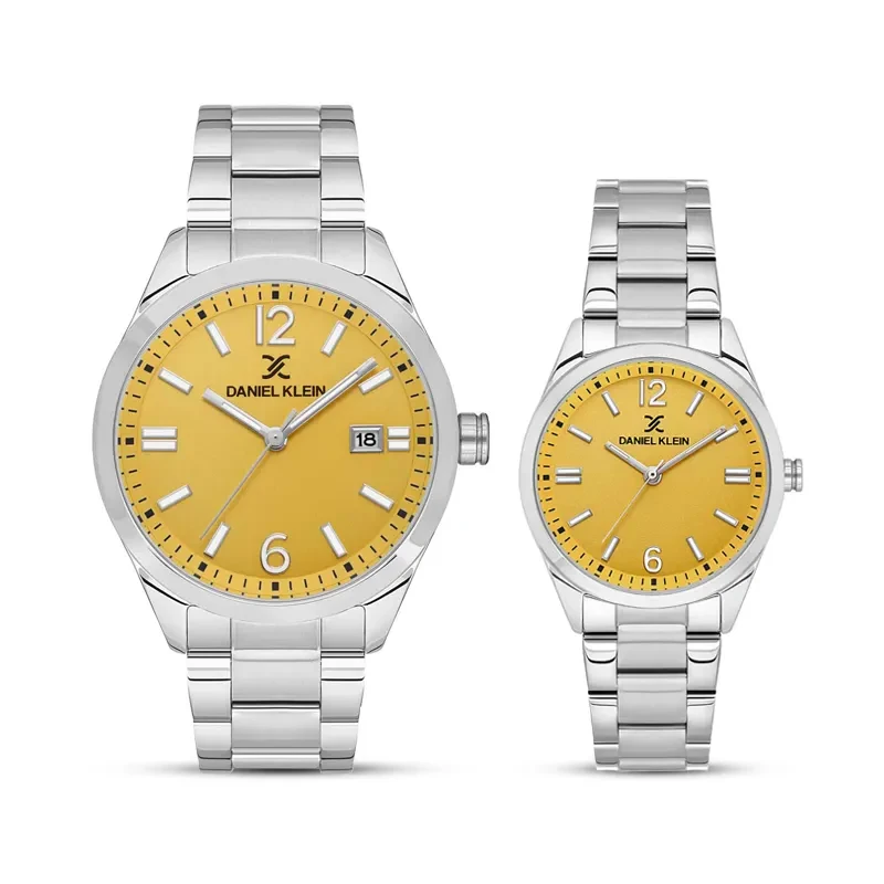 Daniel Klein Yellow Dial Silver-tone Couple Set | DK.1.13753-5